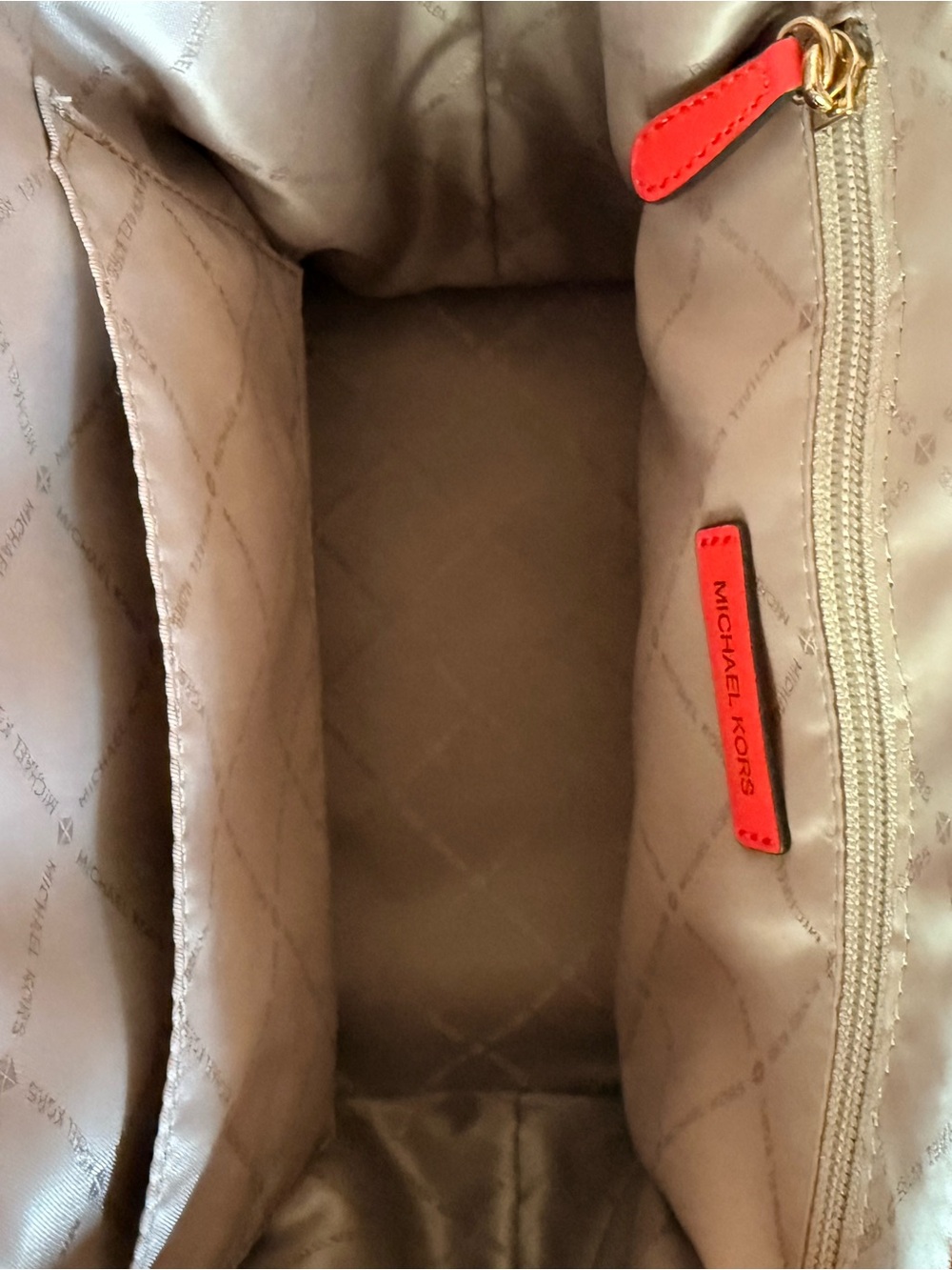 NWOT Michael Kors Coral Leather Satchel with Gold Charm - Picture 7 of 8